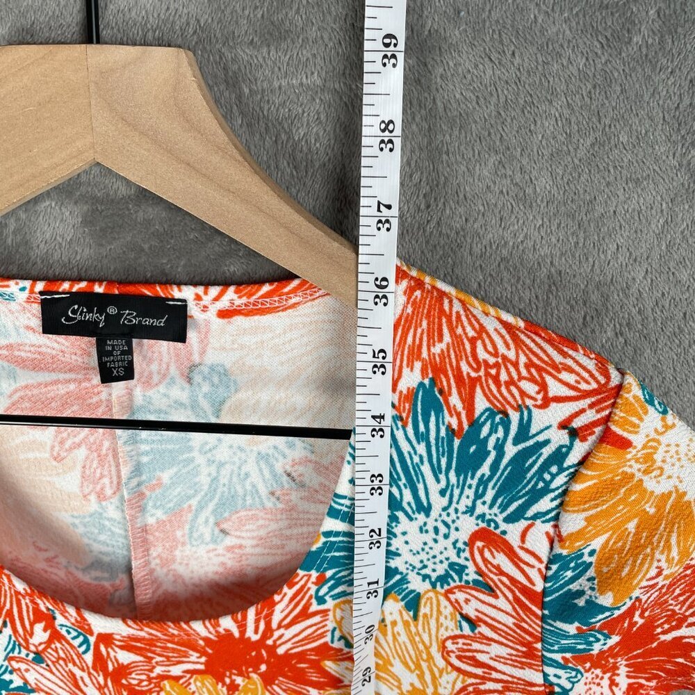 Slinky Brand Floral Shift Dress Womens XS Orange Blue White Boho Beach Lagenlook - Picture 4 of 7